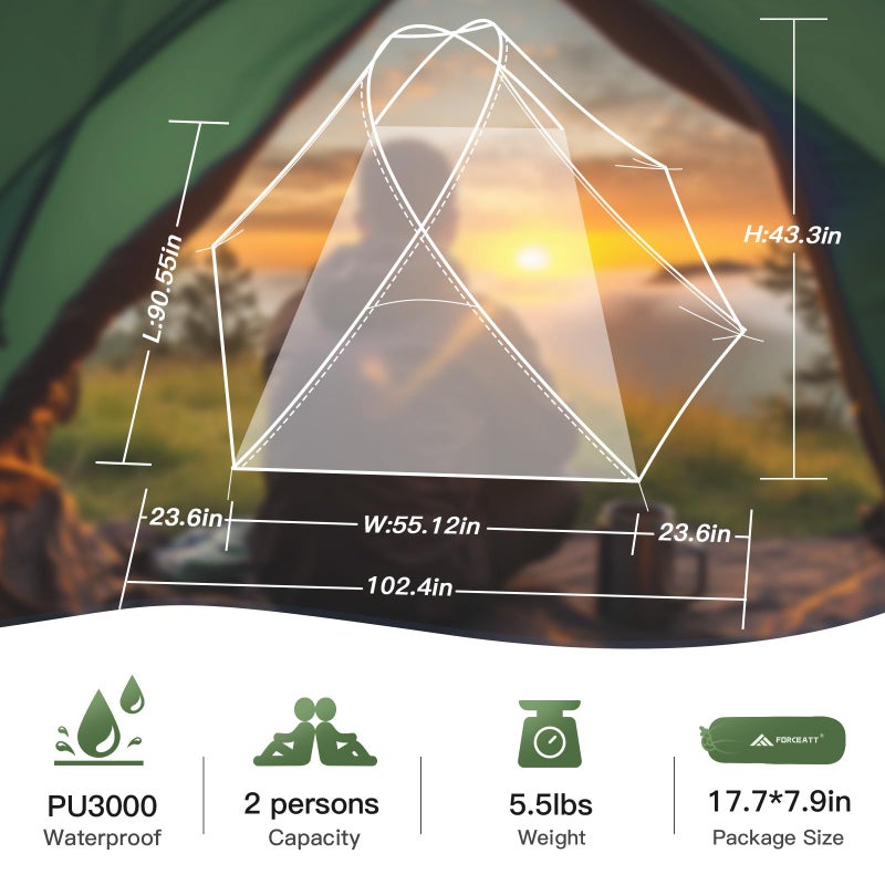 Forceatt Camping Tent 2 Person, Backpacking Tent Waterproof & Windproof, Ultralight Instant Tent with Rain Fly for Camping, Hiking, Outdoor - Image 2